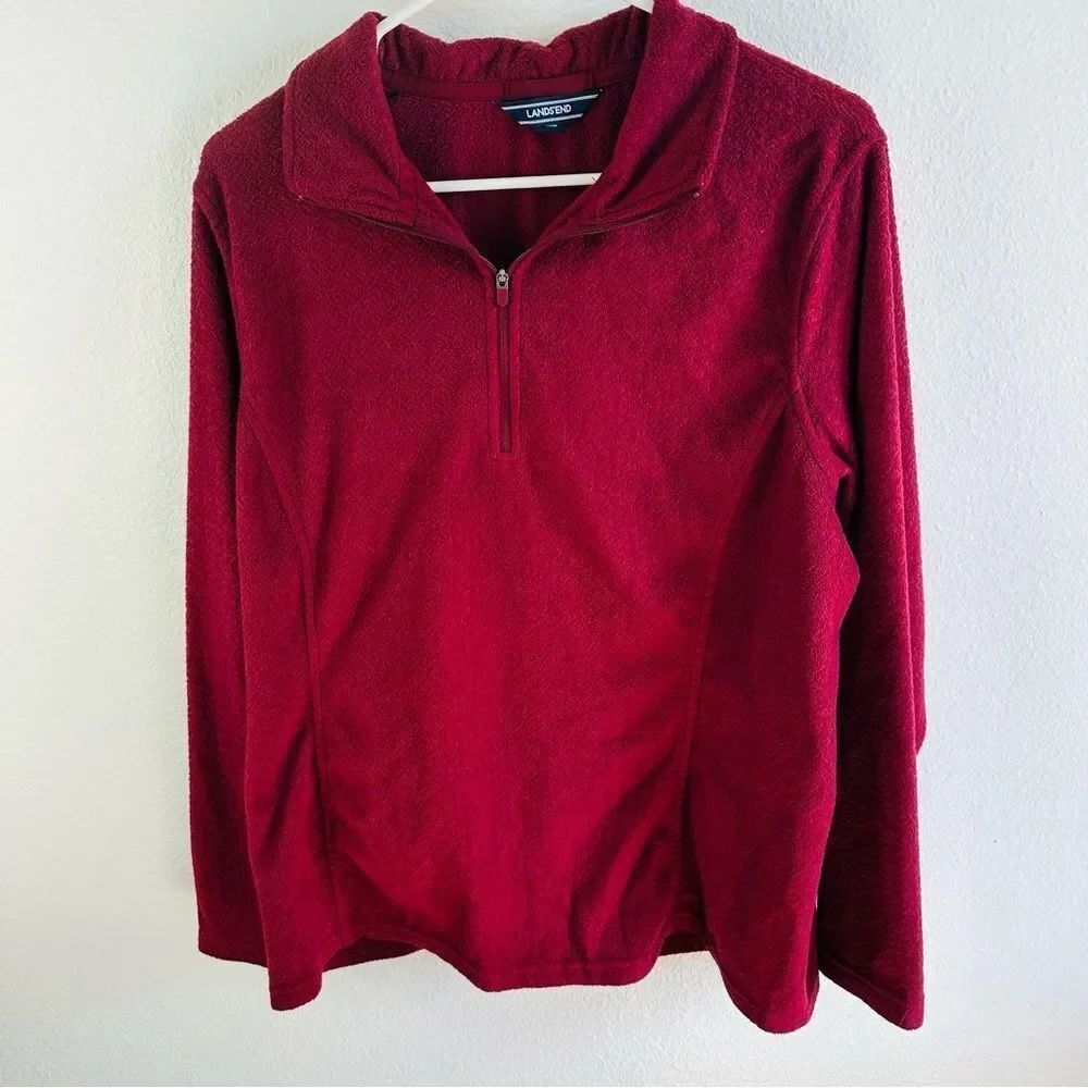 Lands End Burgundy Quarter Zip Fleece Top Size L